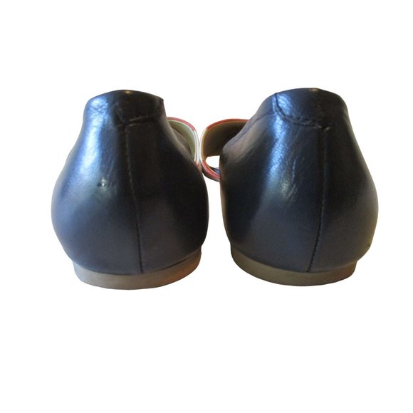 *Boden Coral and White Fun D'orsay Flats Striped Canvas Navy Blue Leather Heel - Picture 7 of 8